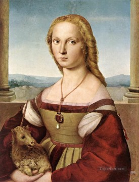 ユニコーンを持つ女性 ルネッサンスの巨匠ラファエロ Oil Paintings